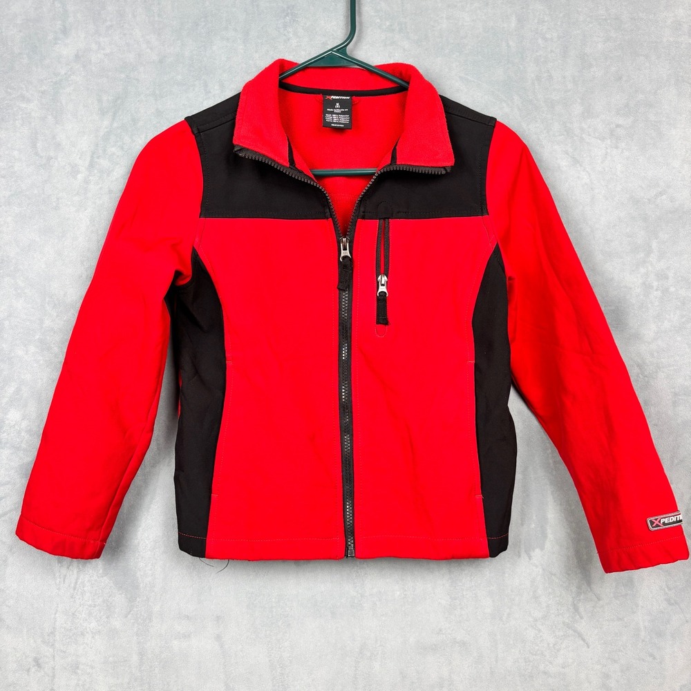 Xpedition Mountain Kids Jacket Size M 8 Red Black Softshell Fleece E51164CB